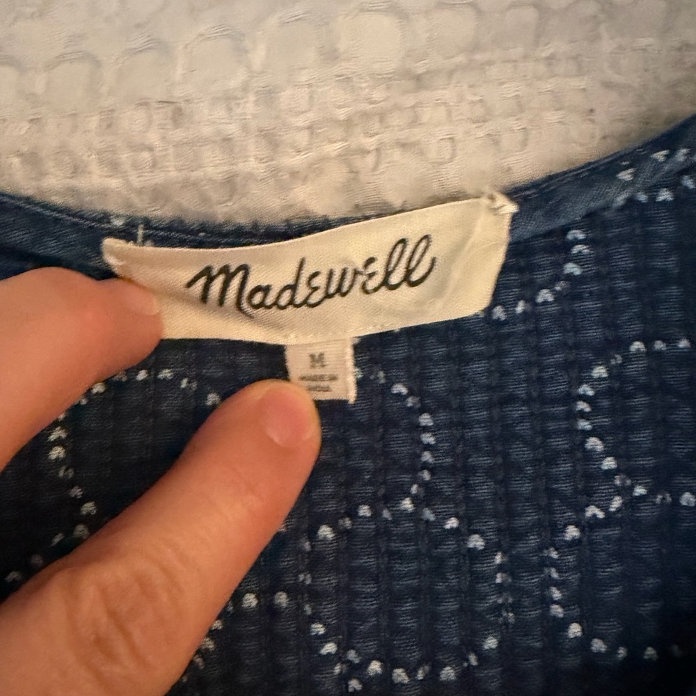 Madewell Blue Daisy-Print Cotton Dress with Bows and Quilted Bibb - Picture 7 of 10